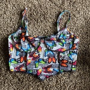 Multicolor SHEIN Contrast Stitch Asymmetrical Hem Letter & Butterfly Print Cami